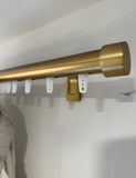 Designer Satin Brass Modern Channel Rod (1 1/8" Diameter) Wall Mount Drapery Hardware with Smooth Gliding Ball Carriers.
