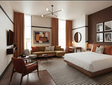 Custom Terracotta Blackout Drapes. Boutique Hotel Collection. Fire-Rated & Safety Certified.