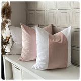 HFStudio Designer Decorative Blush Linen and Velvet Color Block cushions and pillows.