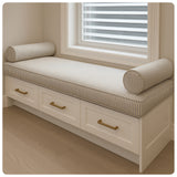 Pinstripe 100% Cotton Custom Bench Cushions with Piping. Made in Canada.
