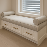Pinstripe 100% Cotton Custom Bench Cushions with Piping. Made in Canada.