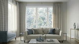 Custom Light Blue Plaid Drapes with Beige Windowpane – Designer Drapery. Made in Canada