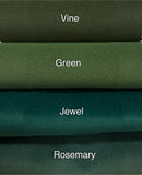 Four different shades of green labeled 'Vine', 'Green', 'Jewel', and 'Rosemary'.