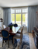 Tuscany Pure Linen Custom Pinch Pleat Drapes - Soft Ocean blue. Handcrafted 100% Linen French pleat drapery. Made in Canada.