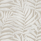 Textured fabric with white leaf pattern on a beige background. Designer velvet fabric with raised leaf pattern texture for luxury curtains and pillows