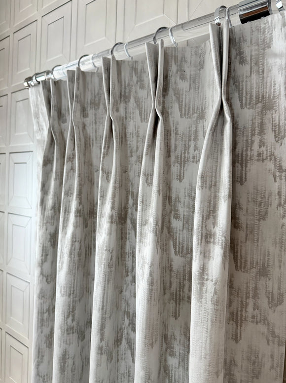 Aquaviva Designer Cotton Drapery Collection. Custom Pinch Pleat, French Pleat Designer Drapery Panels. Made in Canada. 15 fabric colors.