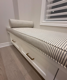 Pinstripe 100% Cotton Custom Bench Cushions with Piping. Made in Canada.