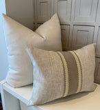 Handmade linen accent pillow with wide embroidered trim, luxury sofa decorative pillow