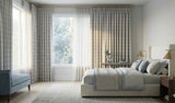 Custom Light Blue Plaid Drapes with Beige Windowpane – Designer Drapery. Made in Canada