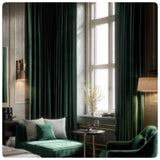 Forest Green Custom Luxury Blackout Velvet Draperies. For Boutique Hotels,Airbnb Suits  and Residential Areas. Made in Canada.