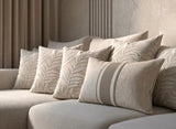 Luxury washed linen lumbar pillow with embroidered Fabricut Amelie Natural trim, handmade decorative pillow with goose feather insert