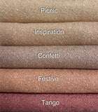 Boucle fabric in pitch -pink tones from light to dark.
Interior fabric for drapes, shades and cushions, pillows, blinds.
Living room, family room interior fabrics