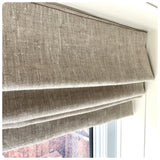 Pure Natural Washed Linen Custom Roman Shades made in Canada. Functional Roman Shades with Chain Mechanism .
