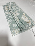 Light Blue Birds and Floral Organic Cotton Custom Roman Shades made in Canada. Functional Roman Shades with Chain Mechanism .