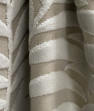 Luxury laser cut velvet upholstery fabric with leaf pattern – Granflora collection.
Taupe with light ivory velvet pattern 