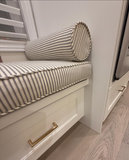 Pinstripe 100% Cotton Custom Bench Cushions with Piping. Made in Canada.