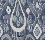 Beaumont Drapery Panels in Dreamy IKAT pattern. 100% Cotton French pleat curtains. Made in Canada.