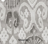 Beaumont Drapery Panels in Dreamy IKAT pattern. 100% Cotton French pleat curtains. Made in Canada.