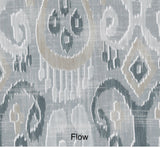 Beaumont Drapery Panels in Dreamy IKAT pattern. 100% Cotton French pleat curtains. Made in Canada.