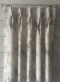 Elemental Bespoke Abstract Brushstroke Luxury 100% Cotton Drapes. Abstract Paint Curtains. Custom Pleated Drapery. Made in Canada.