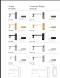 Catalog of door handles with various styles and finishes on a white background