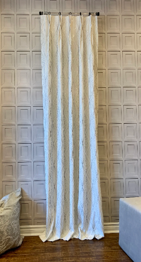 Novara Linen Drapery Panels with Silver Embroidered Geometric Pattern ...