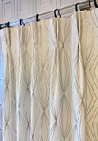 Novara Linen Drapery Panels with Silver Embroidered Geometric Pattern.