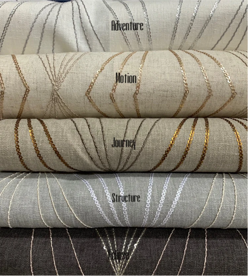 Novara Linen Drapery Panels with Silver Embroidered Geometric Pattern ...