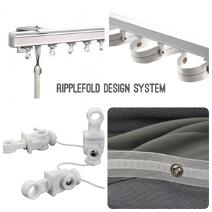 Custom Ripplefold Drapery Hardware.  6ft, 8ft, 12ft, 16ft White Channel Tracks. Ceiling and Wall mount.